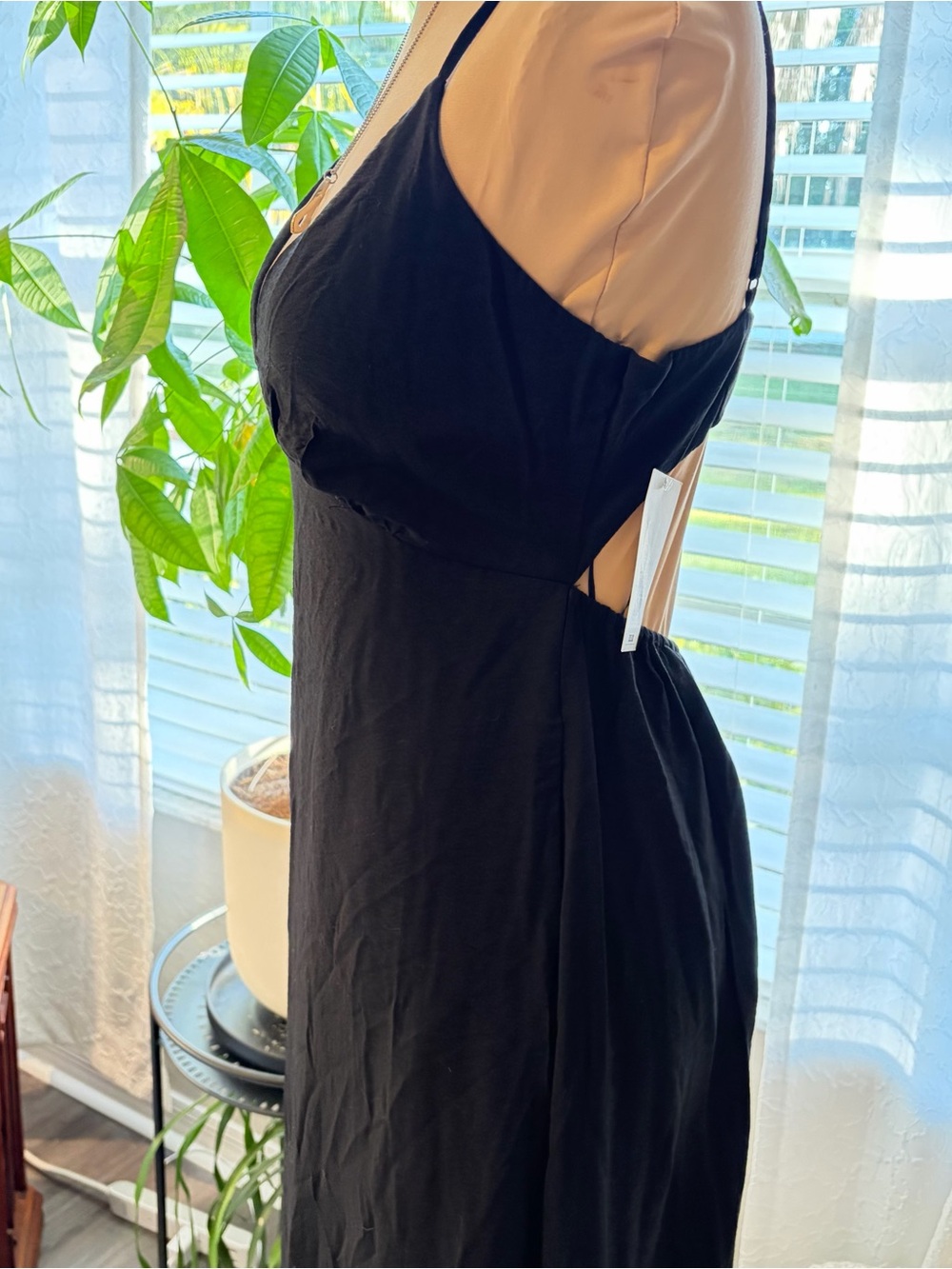 A New Day Black Maxi Dress adjustable thin straps open back size small NWT - Picture 4 of 8